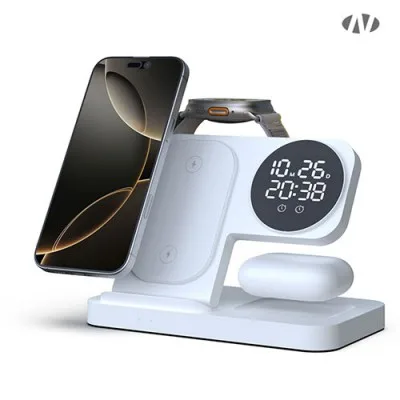 나오 4in1 고속 무선충전 디지털 알람시계 NAO-M3100C (애플&갤럭시)