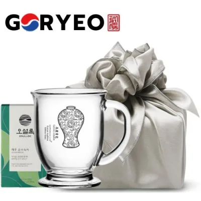 한국전통 K컬쳐 고려청자 클래식 글라스 머그컵 440ml 오설록 기프팅 (보자기 포장)