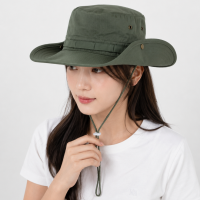 시그니처 셔링 사파리 주름 버킷햇 턱끈 투웨이 등산 캠핑 판촉물 모자 (면 3컬러)