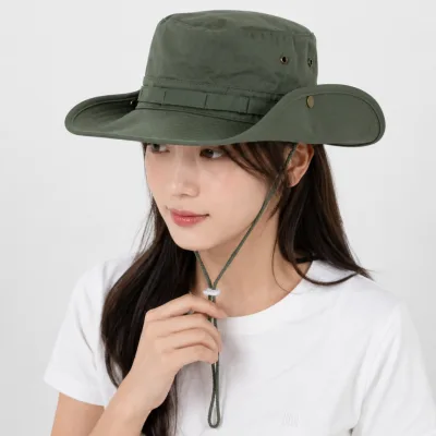 시그니처 셔링 사파리 주름 버킷햇 턱끈 투웨이 등산 캠핑 판촉물 모자 (면 3컬러)