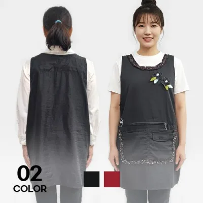 주방 목단 플라워 패턴 셔링 원피스형 앞치마 남녀공용 단체 행사