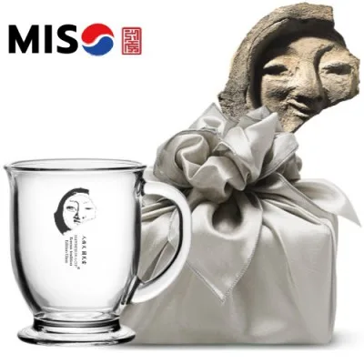 한국전통 K컬쳐 얼굴무늬수막새 신라의미소 클래식 글라스 머그컵 440ml 1P 기프팅 (보자기 포장)