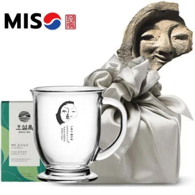 한국전통 K컬쳐 얼굴무늬수막새 신라의미소 클래식 글라스 머그컵 440ml 오설록 기프팅 (보자기 포장)