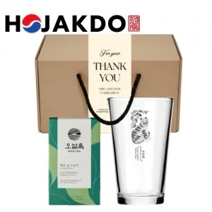 한국전통 K컬쳐 까치와호랑이 호작도 샤이닝 글라스컵 480ml 오설록 기프팅