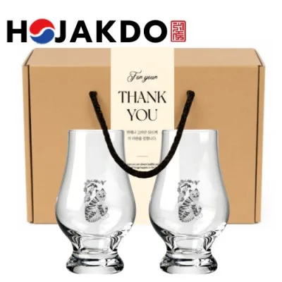 한국전통 K컬쳐 까치와호랑이 호작도 위스키잔 노징글라스 양주 니트잔 170ml 2P 기프팅