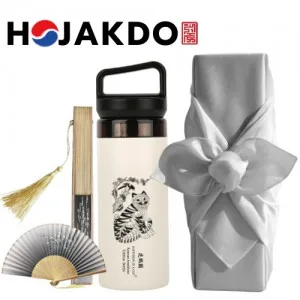 한국전통 K컬쳐 호작도 캡캐리 텀블러 380ml 실크부채 기프팅 (보자기 포장)