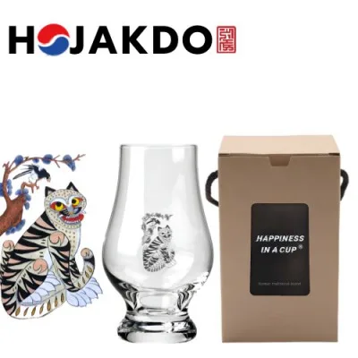 한국전통 K컬쳐 까치와호랑이 호작도 위스키잔 노징글라스 양주 니트잔 170ml 1P 기프팅