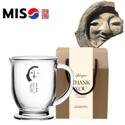 한국전통 K컬쳐 얼굴무늬수막새 신라의미소 클래식 글라스 머그컵 440ml 1P 기프팅