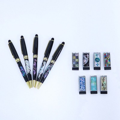 나빌레라 자개USB 자개고급볼펜 2종세트 블랙에디션(전통문양) (8G~32G)