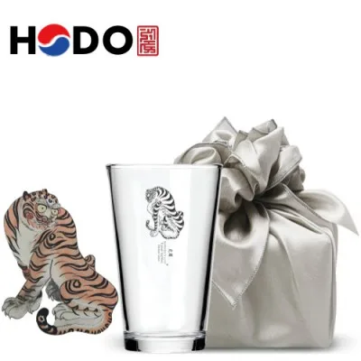 한국전통 K컬쳐 호랑이 맹호도 샤이닝 글라스컵 480ml 기프팅 (보자기 포장)