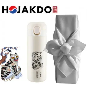 한국전통 K컬쳐 까치와호랑이 호작도 원터치 텀블러 420ml 기프팅 (보자기 포장)