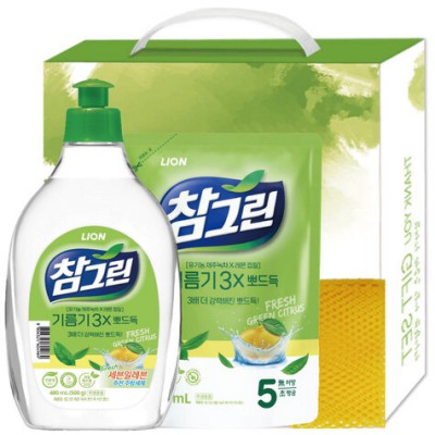 참그린 녹차용기+녹차리필+망사수세미 선물세트