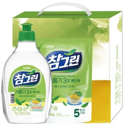 참그린 녹차용기+녹차리필+망사수세미 선물세트