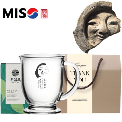 한국전통 K컬쳐 얼굴무늬수막새 신라의미소 클래식 글라스 머그컵 440ml 오설록 기프팅