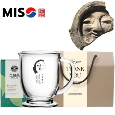 한국전통 K컬쳐 얼굴무늬수막새 신라의미소 클래식 글라스 머그컵 440ml 오설록 기프팅