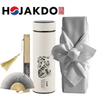 한국전통 K컬쳐 호작도 데일리 텀블러 500ml 실크부채 기프팅 (보자기 포장)